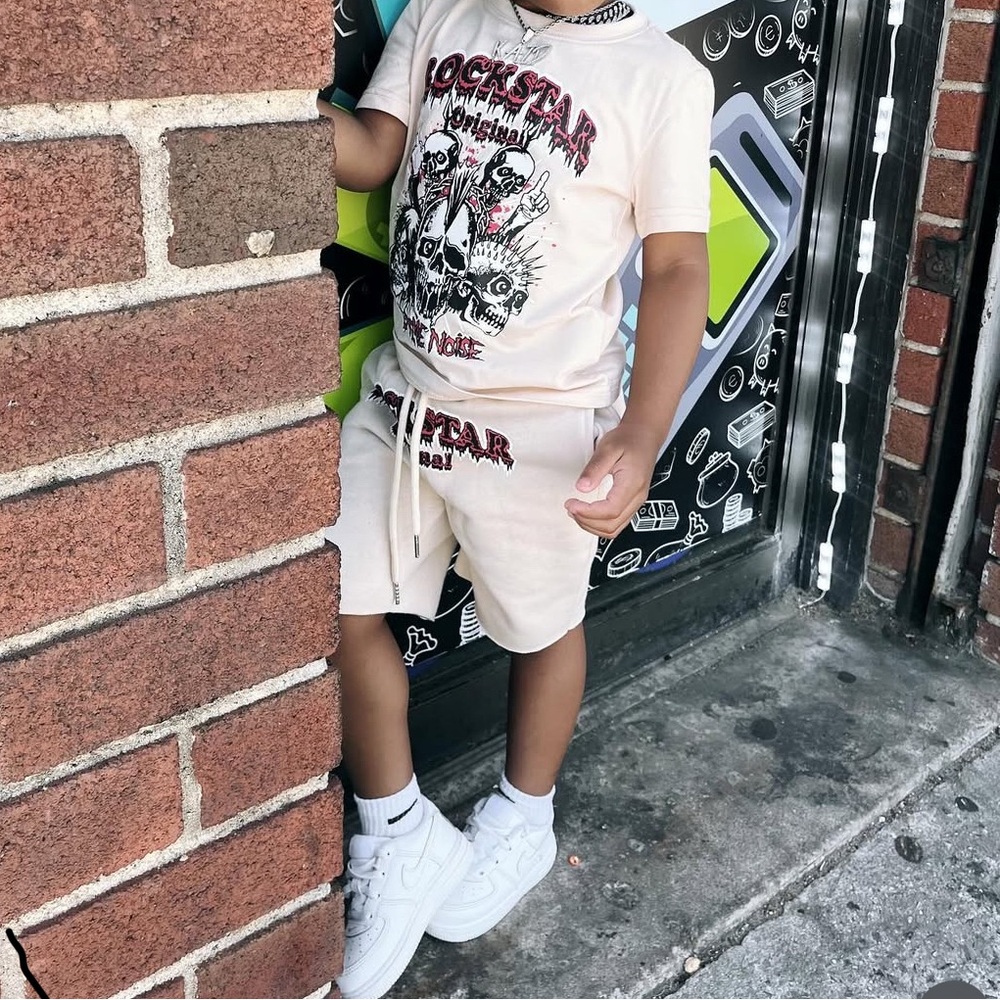 Kids Rockstar Graphic Matching Set - Cream